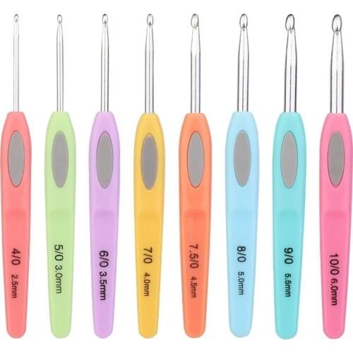 RORGETO 8pcs 2.5mm-6mm Colorful Soft Plastic Handle Alumina Crochet Hooks Knitting Needles Set Weave Craft Yarn Crochet Needles