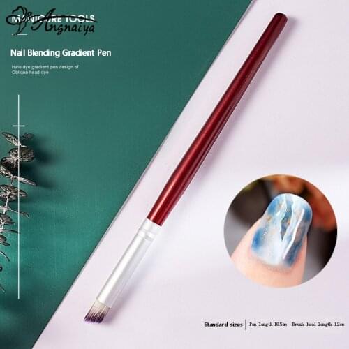 ANGNYA 2Pc Nail Oblique Mahogany Rod Gradient Smudge Pen Nail Polish DIY Handle UV Gel Nail Art Tip Care Pen Brush Manicure Tool