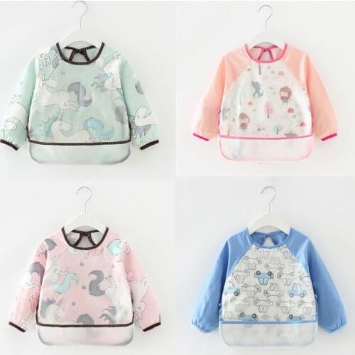 Kids Bandana Bibs Cartoon Baby Bibs Waterproof Infant Eating Children Drawing Long Sleeve Apron Baby Self Feeding Burp Cloths