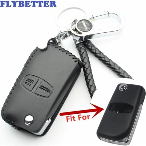 FLYBETTER Genuine Leather Remote Control Case Cover For Mitsubishi Pajero/Grandis/Outlander/Lancer-EX 2Button key (B) L2223