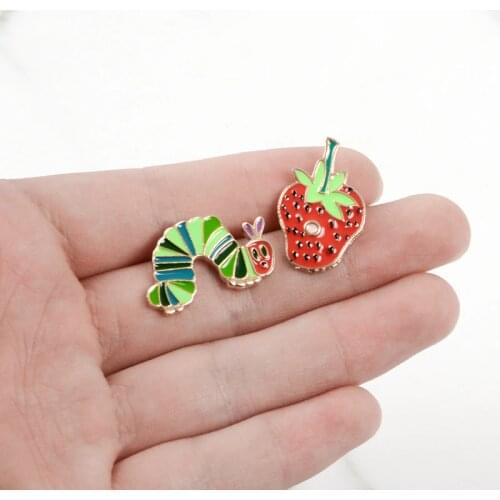 Hungry Caterpillars Story Book Strawberry Catroon pins Fruit brooches Enamel pins Lapel pins jewelry For Friends Kids Gifts