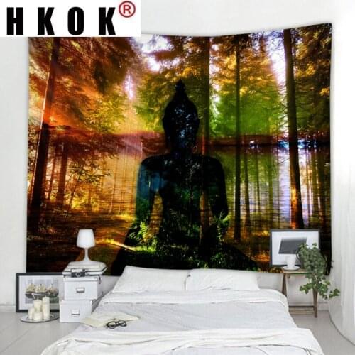 HKOK Forest Buddha Tapestry Wall Rugs Wall Hanging Fabric Mural Background Cloth Towel Beach Fabric Blanket Bedroom Home Decor