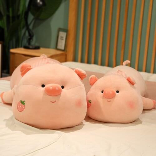 50/65CM Cartoon Cute Super Soft Animals Dolls Plushie Lying Strawberry Pig Dolls Children Stuffed Toys Sofa Bed Cushion