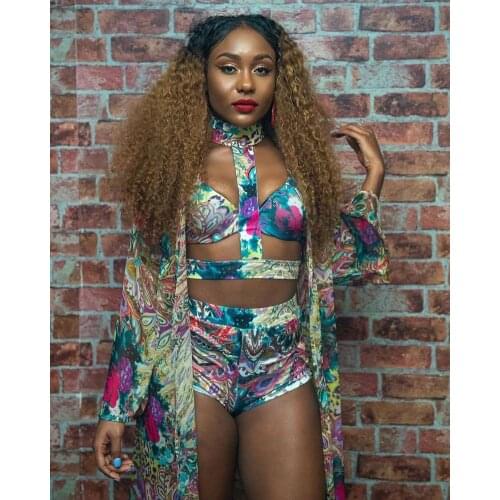 Bohemian Brazilian style Spring And Summer Hot On Sale Sexy Digital Print Three-Piece Bikini Set 823360