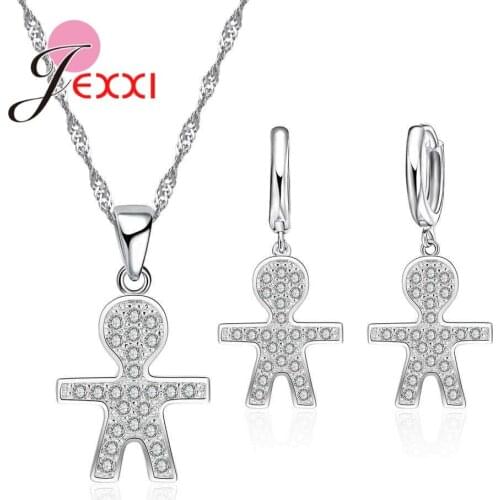 African AAA Crystal 925 Sterling Silver Chain Figure Pendant Necklace + Earrings Sets Cute Party Lover Best Dress Jewelry