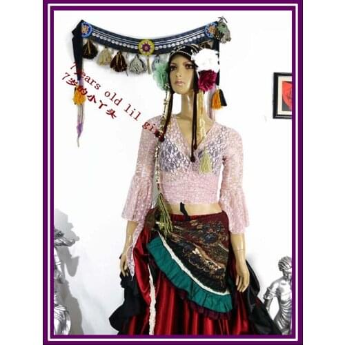 Lace Belly Dance Top Flamenco Korea Blouse With Trumpet Sleeves DI110