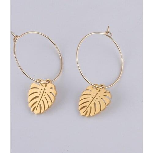 Mirror Polished Stainless Steel Palm Tree Leaf Charm Earring for Women Summer Beach Earrings Wholesale