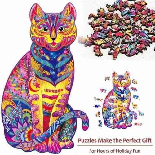 Animal Cat Wooden Jigsaw Puzzle Adults Children Eco-friendly Wood Diy Crafts Toys Wooden Puzzles Educational Birthday Gifts