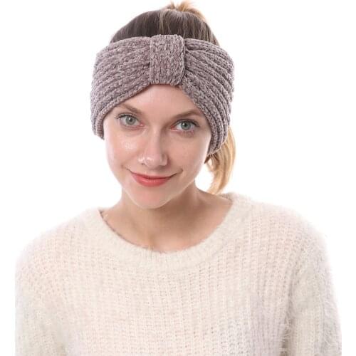 New Womens Autumn And Winter Chenille Hairband Soft Thick High-elastic Warm Knitted Headband Wool Bowknot Headgear Accessories