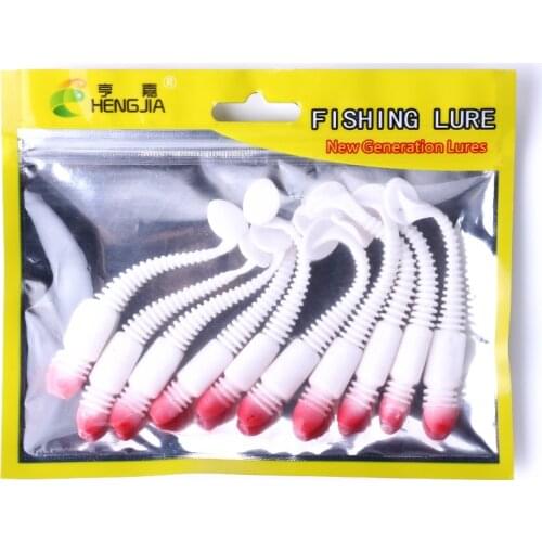 HENGJIA 10PCS Red Head Screw T Tail Soft Insect 8.5CM 3.3G Fishing Lure Fake Bait For Blackhead Fish Fishing Tackle