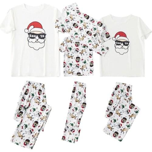 Matching Family Christmas Pajamas Set, Funny Santa Print Short Sleeve T-Shirt + Pants Set Sleepwear