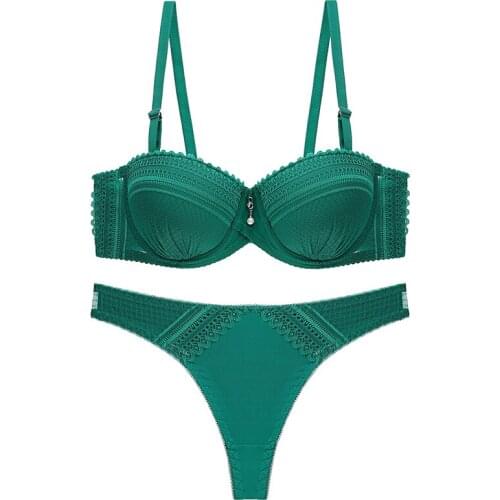 Sexy Thong Bra Set Womens Solid Color Lace Women Underwear Set Adjusted Straps AA A B C Cup Bra and Panty Set 34 36 38 40 42 44