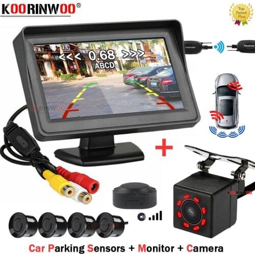 Koorinwoo Ultrasonic Car Parking System Kit 4.3 TFT Car Monitor Video Player+Waterproof 8 LED Reversing Backup Rear View Camera