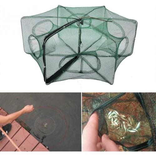 Folded Hexagon 6 Hole 50cm Fishing Shrimp Automatic Trap Fishing Net Fish Shrimp Minnow Crab Baits Cast Mesh Trap
