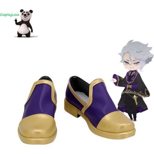 Twisted Wonderland Azul Ashengrotto Gold Purple Cosplay Shoes Long Boots Custom Made