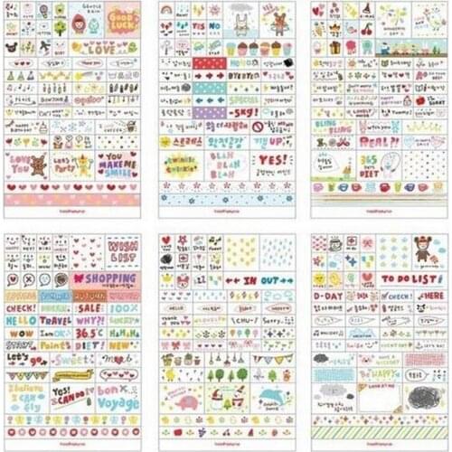 XRHYY 1 Pack of 6 pcs Kawaii Diary Cartoon Pattern Decoration Scrapbooking Stickers Transparent PVC Stationery Planner Stickers