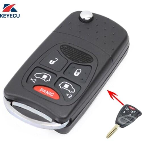 KEYECU Replacement Modified Flip Remote Key Shell Case Fob 5 Button for Chrysler Dodge Jeep (Shell Only)