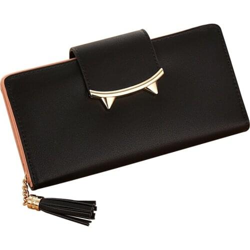 Women Purses Long Clutch Cat Parint Lady Wallets Moneybags Girls Coin Purse PU Leather Brand Design Tassels Handbags Burse Bags