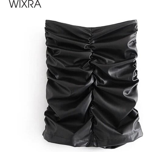 Wixra Womens PU Mini Skirts Slim Fit Solid Bottoms Party Club Clothing High Street Ladies Spring Autumn