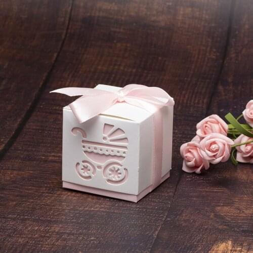 10pcs/bag Cute Candy Box Baby Carriage Blue&Pink Paper Gift Boxes Decoration For Kids Birthday Party DIY Baby Shower Supplies