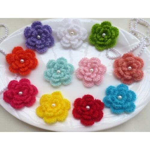 100pcs Handmade Faux mohair Crochet Flower DIY Headwear & Garment Sewing scrapbook card embellishment floral hair Accessories