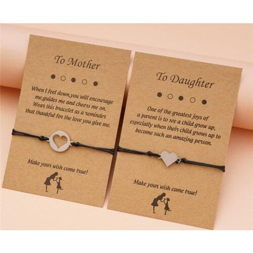 2Pcs/Set One For Mother One For Daughter Vintage Boho Braided Bracelets Girl Stainless Steel Heart Butterfly Charm Jewelry