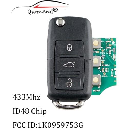 3 Buttons 434MHz 48 Chip 1K0 959 753 G Remote Key For SKODA Octavia 2004-2010 Car Key Auto Remote 1K0959753G NO logo