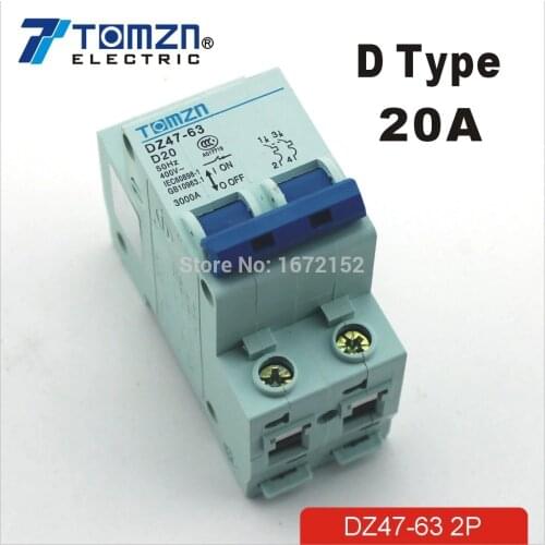 2P 20A D type 240V/415V 50HZ/60HZ Circuit breaker MCB safety breaker