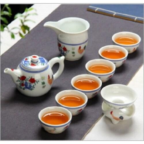 Jingdezhen antique hand-painted Ming Chenghua chicken bucket color cylinder cup tea set Kung Fu ceramic gifts