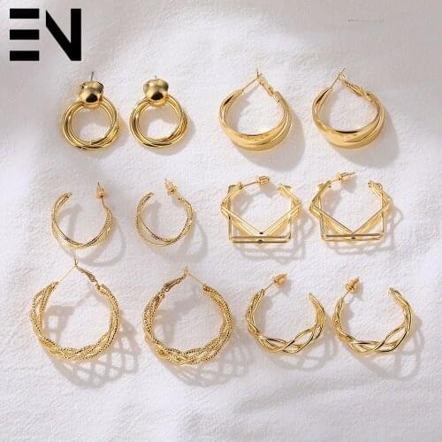 EN 2020 New Gold Color Earrings For Women Multiple Trendy Round Geometric Drop Statement Earrings Fashion Party Jewelry Gifts