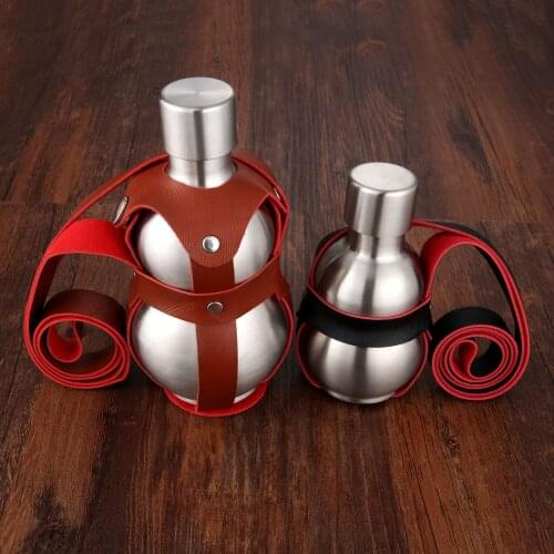 Gourd Shaped Stainless Steel Alcohol Vodka Hip Flasks Large Capacity 250/500ml Wine Pot Liquor Bottle with Portable Leather Belt