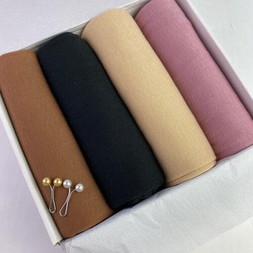 Jersey Hijab Scarf Long Muslim Shawl Plain Soft Turban Tie Head Wraps For Women Hijab PackingWith Gift Box 4pcs/box