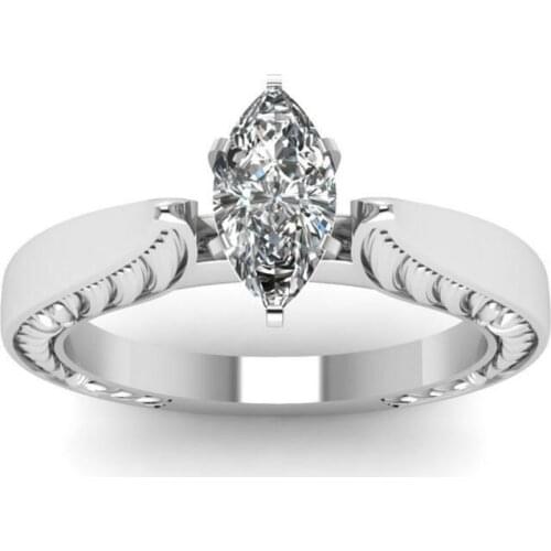 Exquisite Fashion Super Flash Horse Eye Silver White Zircon Ring Wedding Engagement Jewelry Bridal Simple Jewelry Women Rings