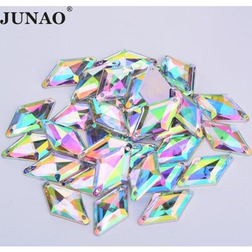 JUNAO 18*30mm Sew On Rhombus Crystal Rhinestones Flatback Sewing Strass Fancy Acrylic Stones for DIY Garments Accessories