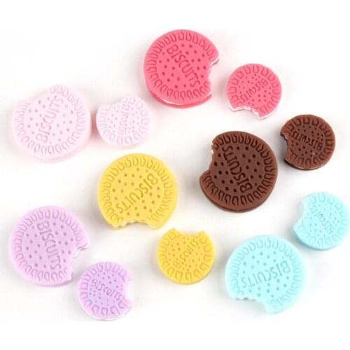Kawaii Resin Cabochons Round Food Biscuit Cameo Craft 10pcs 19mm 26mm Colorful Flatback button Patch Sticker Ornament Accessory