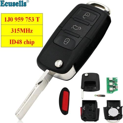 Flip Keyless Entry Remote key fob For VOLKSWAGEN VW Golf Beetle Passat 3+1 Button 315MHZ ID48 Chip 1J0 959 753 T 1J0959753T