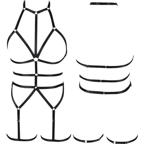 Full Body Harness Lingerie Set Sexy Goth Rave Cage Bra Fetish Chest Belt Underwear Strap Adjust Plus Size Tops Wedding Leg Belt