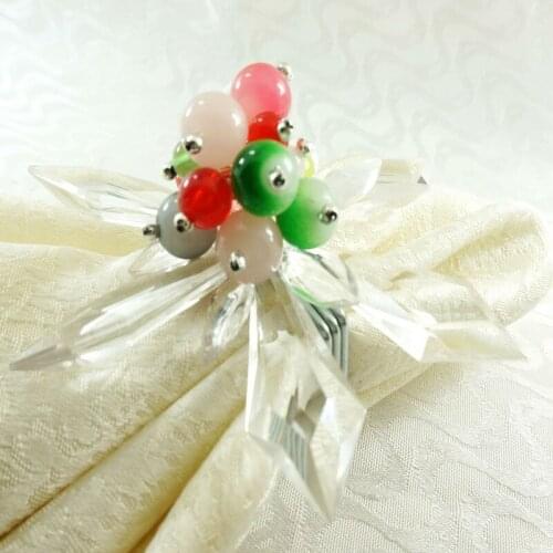 Crystal flower napkin ring, beaded wedding napkin holder
