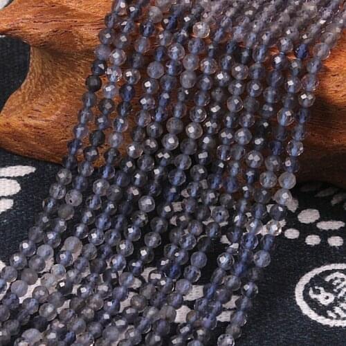 2mm 3mm Natural Blue Iolite Stone Round Faceted Fine Gemstone Loose Beads DIY Accessories for Jewelry Necklace Bracelet Making