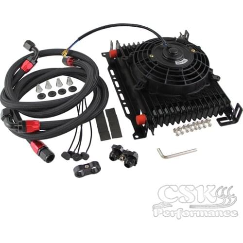 AN10 15 Row Trust Oil Cooler w/ Bracket+7" Electric Fan kit Fits For BMW E36 Euro E82 E9X 135/335 E46 M3 E90 E92 Black/Gold/Blue