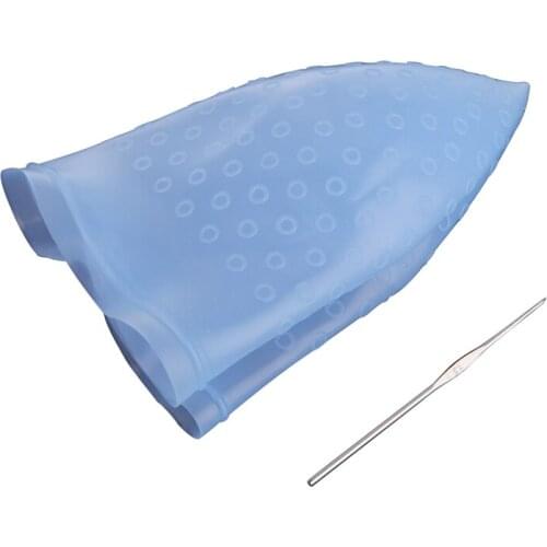 Reusable Salon Highlighting Dye Hair Coloring Frosting Cap with Metal Hook Blue