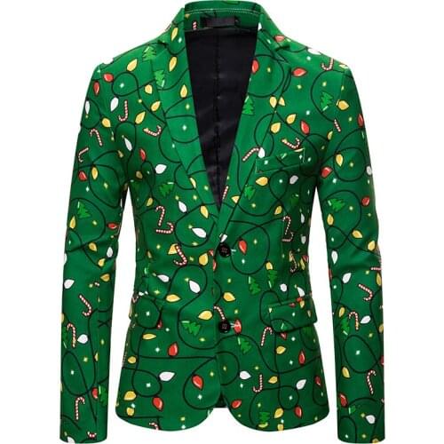 Fashion Christmas Men Blazers Clothes Green Two-Buttons Long Sleeved Plus Size Christmas Night Party Suits Blazers Jacket Terno