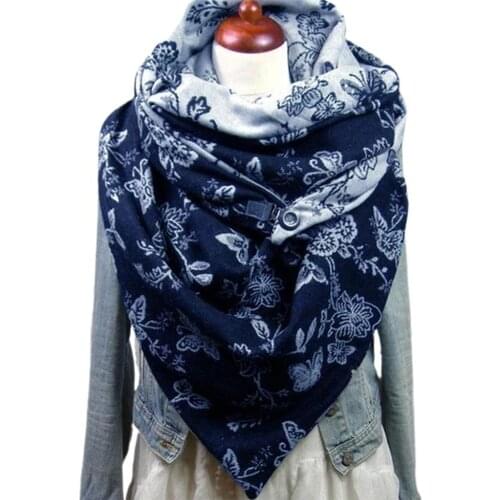 Fashion Winter Thick Women Scarf Shawl Flower Leaf Print Button Soft Neck Wrap scarfs for ladies