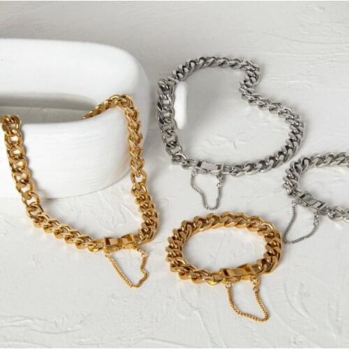 Monlansher Hip Hop Chunky Curb Chain Necklaces Trendy Statement Thick Link Titanium Steel Chain Necklaces Gift Street For Women