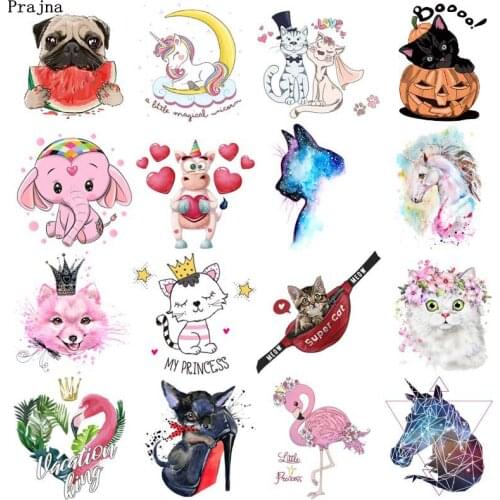 Prajna Cute animals Iron-On Transfers Patches For Clothing little Girls Cute DIY Washable T-shirt Accessory Stickers Applique