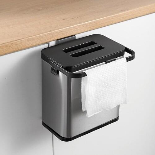 3L Wall Mounted Waste Bin Stainless Steel Cabinet Drawers Trash Door Hanging For Office Kitchen Bathroom Bedroom Car Trash Can
