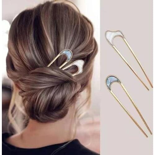 New Women Elegant Colorful U-shaped Metal Hair Sticks Girls Simple Hairpins Hair Holder Clips Headband Fashion Hair Accessories
