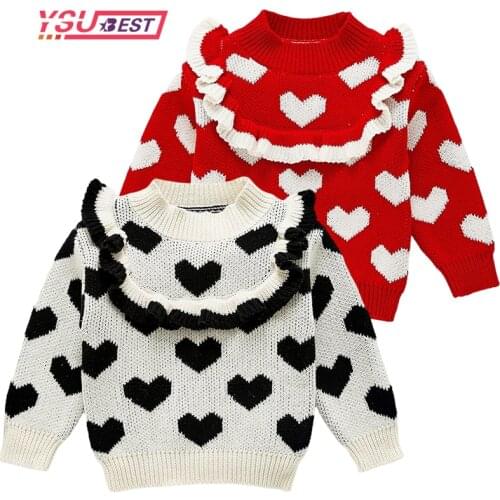 Autumn Winter Girls Pullover Sweater Ruffles Kids Knitting Sweater Love Print Children Soft Clothes Girl Tops Outfit Clothing
