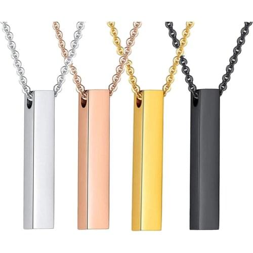 Mirror Polished Stainless Steel Necklace Square Vertical Strip Bar Pendants Necklaces Jewelry For Men Women