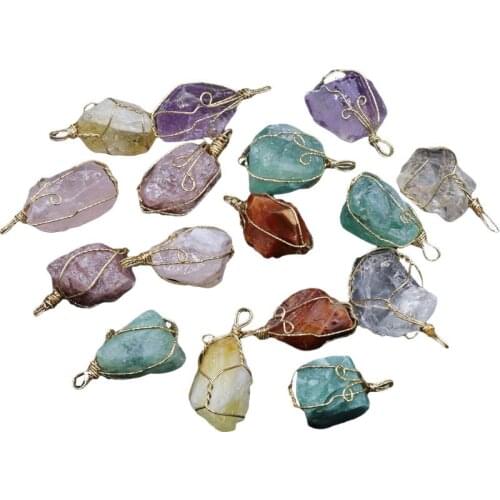 Natural Color Healing Crystal Rock Quartz Pendant Necklace Birthstone Gold Plated Full Wire Wrap Necklace Jewelry